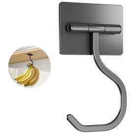 bussdis Banana Hook Under Cabinet - Adhesive Banana Hanger Under Counter, Metal Banana Holder Stand for Hanging Bananas or Kitchen Utensil, Keeps Bananas Fresh, Black, 1 Pack