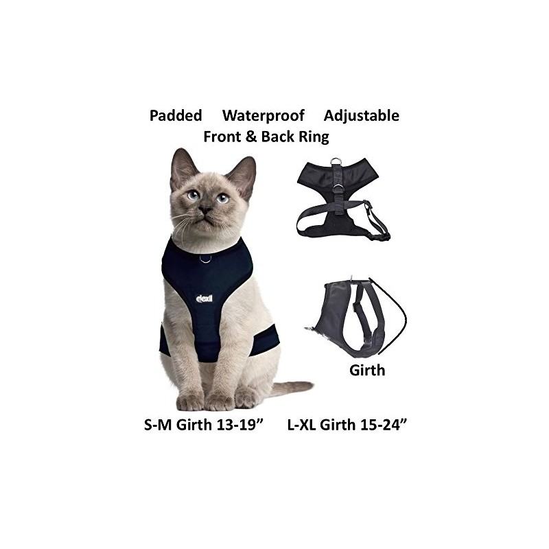 Dexil Luxury Cat Harness Padded and Water Resistant (Black L-XL)