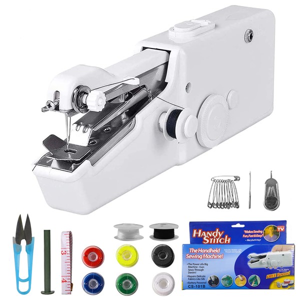 GNCLOUD Handheld Sewing Machine, Mini Sewing Machine for Beginners, Portable Sewing Machine with Sewing Accessories, Suitable for Garments, Curtains