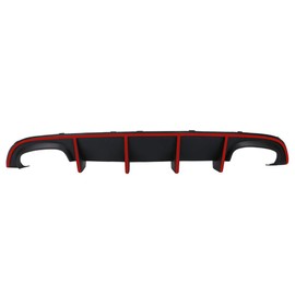 IKON MOTORSPORTS Bumper Lip Spoiler Compatible with 2015-2023 Dodge Charger SRT, Quad Exhaust Rear Diffuser with Red Reflective Tape