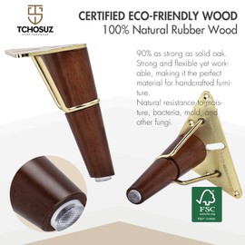 TCHOSUZ 6 Inch / 15 cm Wooden Furniture Legs, Set of 4 Solid Wood Mid-Century Modern Metal Triangle Top Plate Replacement Feets with for DIY Ottoman Cabinet Cupboard TV Stand Walnut