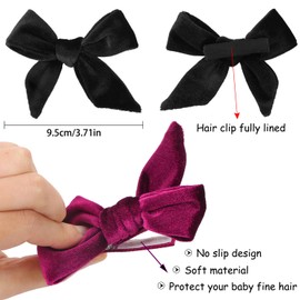 Velvet Hair Bows Hair Clips for Girls，UHOMENY 6Pcs 3.8 Inch Vintage Velvet Bow Ribbon Hair Clip Thick Hair Barrette Pins Accessories for Girls Women (Black, Yellow, Red)