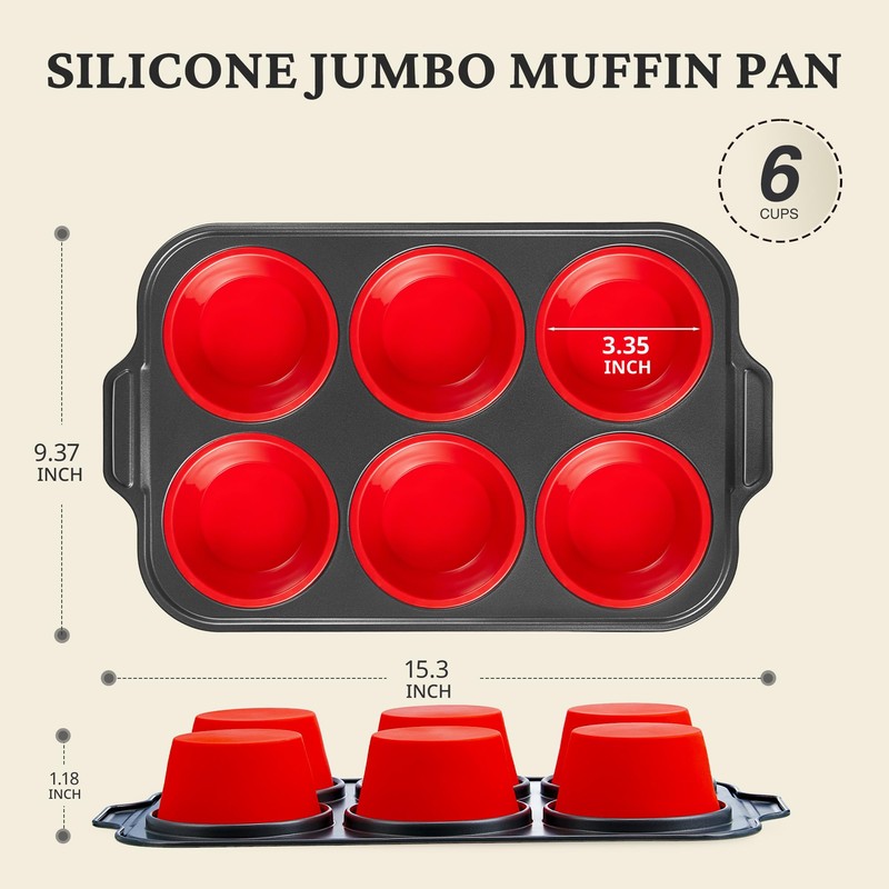 BRONYPRO Jumbo Silicone Muffin Pan with Metal Frame, 3.5" Large