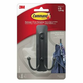 Command Large Wall Hooks, Damage Free Hanging Wall Hooks with Adhesive Strips, No Tools Double Wall Hooks for Hanging Decorations in Living Spaces, 1 Black Colored Hook and 1 Strip