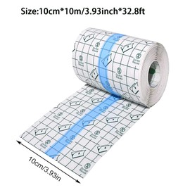 Fixation Plaster Waterproof Transparent Bandage, 10 m x 10 cm Tattoo Film Healing, Medical Tape, Waterproof Plaster Bandage for Skin Protection when Showering, Sports & Healing (10 cm x 10 m)