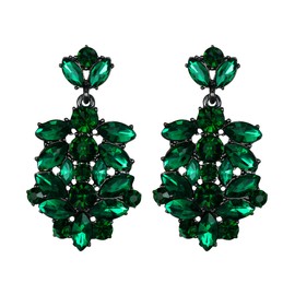 EVER FAITH Austrian Crystal Vintage Style Art Deco Chandelier Wedding Bride Dangle Earrings Green Black-Tone