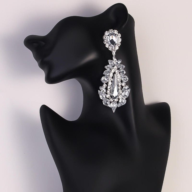 XSBODY Big Silver Chandelier Earrings for Women Dangling Bling Large