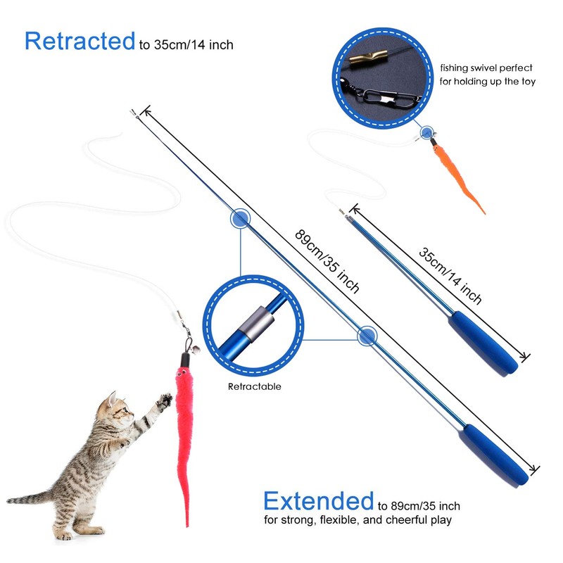 Retractable Cat Toys Wand with 5 Piece Teaser Refills, Interactive