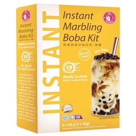 O's Bubble Instant Marbling Boba Tea Kit with Brown Sugar (4 x 60 g) Bubble Tea with Tapioca Beads and Straw