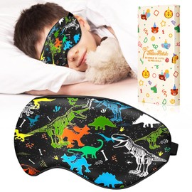 Miss Adola Sleep Mask for Kids - Cute Cartoon Boys Girls Silk Eye Mask for Sleeping Cool Kawaii Mulberry Silk Eye Mask with Adjustable Straps Soft Smooth Sleep Mask, Black Dinosaur
