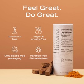 Hey Humans Deodorant, Aluminum Free Deodorant for Women and Men, Contains Naturally Derived Ingredients, All Day Odor Control, Refreshing Deodorant Essential Oils, Sandalwood Cypress