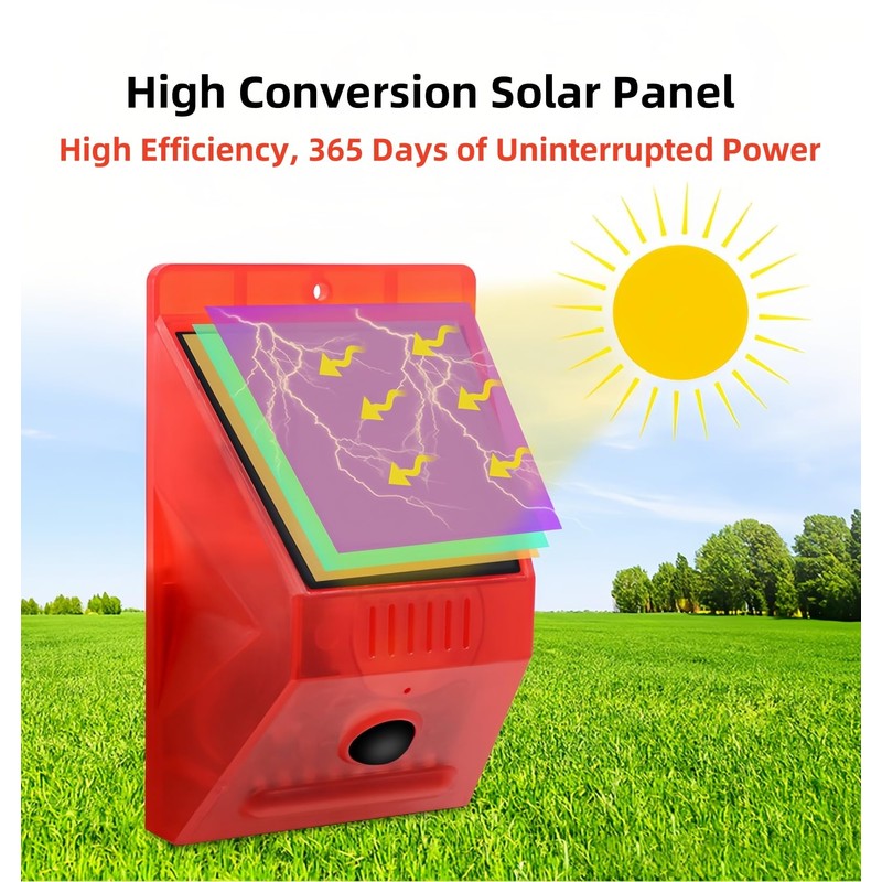 Lancoon Solar Alarm Strobe Light with Remote Control Motion Sensor