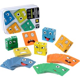 Face-Changing Building Blocks Educational Montessori Toy, Wooden Face Changing Magic Cube Toys, Pattern Matching Game, Educational Puzzles Toy for Kids