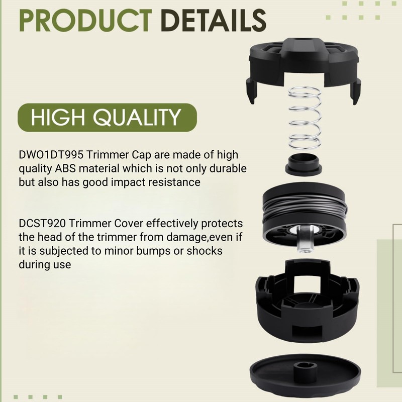 Kaberalty DWO1DT995 Replacement Trimmer Head Cap+Spring+Base Compatible with Dewalt DCST920