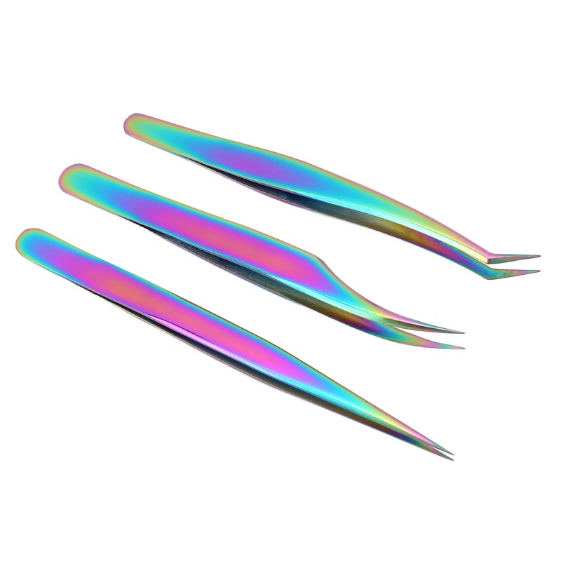 3PCS Eyelash Tweezers Stainless Steel Lash Tweezers Set False Eyelash