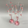 Pink Bow New PINK BOW w/Gem Heart CHAMPAGNE FLUTES Glasses