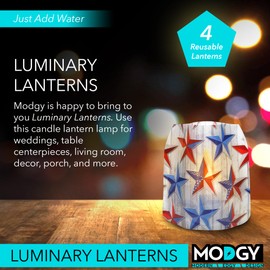 MODGY Luminary Lanterns Candle Holder Decorative Indoor Outdoor Decor, Lanterns for Wedding Centerpiece Decoration Outside Patio 4-Pack, with Flameless Floating LED Candles StarStruck