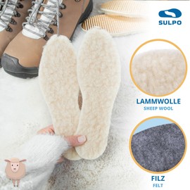 SULPO 2 Pairs of Winter Insoles - 13.7 mm Wool & Synthetic Felt Soles - Cuddly, Warm & Comfortable Thanks to Natural Sheep's Wool - Breathable Insoles for Winter Shoes - Sizes: 36-47, 2 pairs