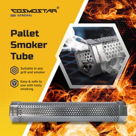 Cosmostar Hexagon Pellet Smoker Tube 12 inches Stainless Steel for Any Grill or Smoker, Hot or Cold Smoking,Premium BBQ Smoker Generator Tube-5 Hours of Billowing Smoke.