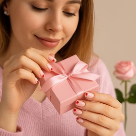 24PCS Short Almond Press on Nails – Red Heart & French Tip Design, Easy Stick-on Fake Nails for Women & Girls, Reusable Glossy Manicure Set