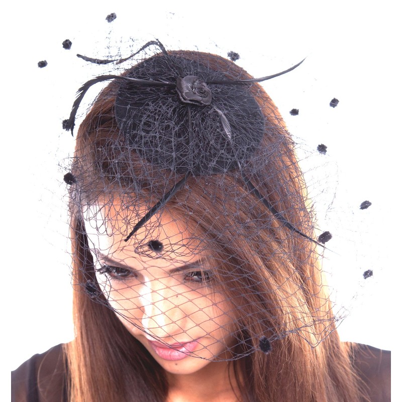 jowiha Women's Hat with Veil Mini Top Hat Fascinator with