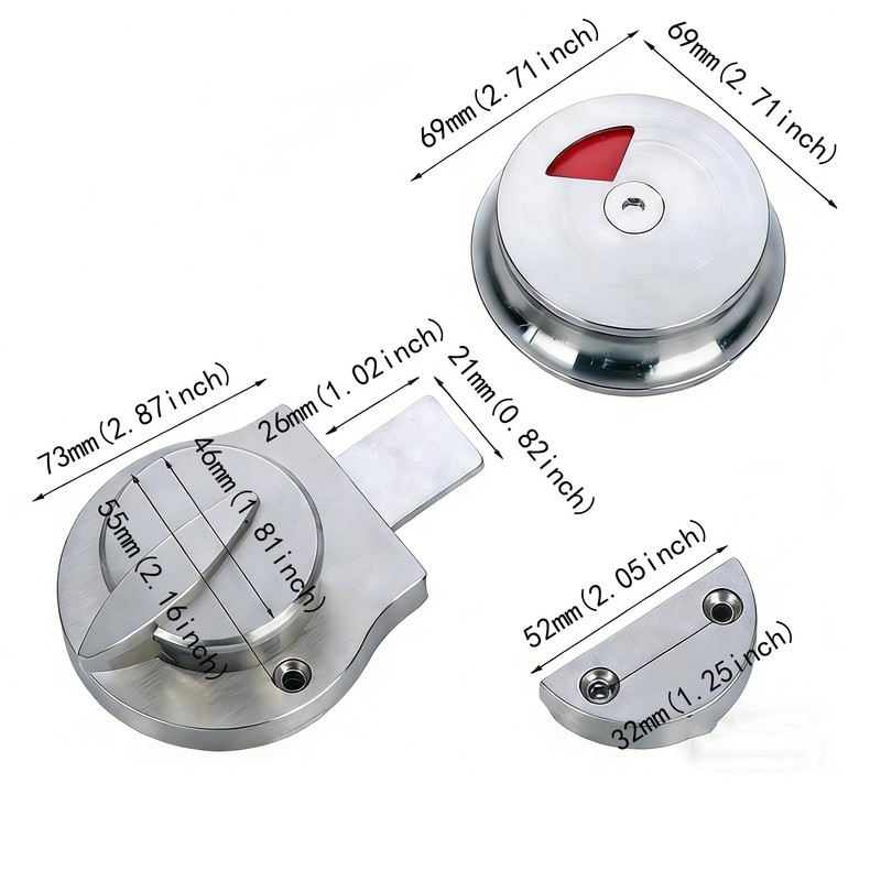 PINGPINGXIE Stainless Steel Occupied/Vacant Bathroom Lock，Keyless Latch Indicator Lock -