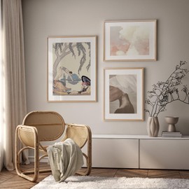 18x24 Poster Frame, 18x24 Solid Oak Picture Frames Matted to 16x20, 24x18 Natural Wooden Frame Horizontal or Vertical Wall Mounting, Set of 3