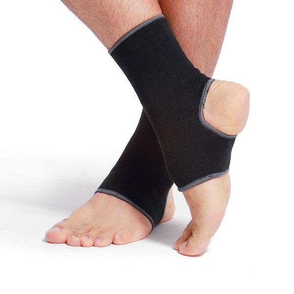 NeoTech Care Ankle Support Sleeve - Open Heel, Light, Elastic & Breathable Knitted Fabric - Medium Compression - For Men, Women, Kids - Right or Left Foot - Black Color (Size L, 1 Pair)