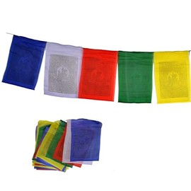 Lamatar1 Tibetan Prayer Flags, 9.5M Long, 5 Traditional Colors, Which Represent The Basic Elements- Space, Air, Fire, Water And Earth. Set of 25 Flags, Handmade In Nepal.