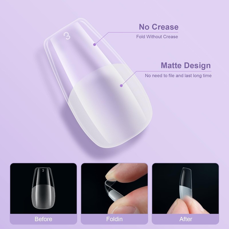 Nzakybbi Ballerina Tips for Gel Nails, Short Nail Tips, 240