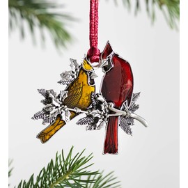 Plow & Hearth Solid Pewter Collectible Christmas Tree Ornament | Red Satin Cord | Finely Detailed | Gifting | Present Topper | Stocking Stuffer | Approx. 2¼"H (Cardinals)