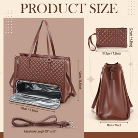 Aliceset 2 in 1 Brown Tote Bag Lunch Bag Combo for Women Thermal Insulated Laptop Tote Multi-layer Design with Lunch Compartment Work Bag for Office Daily Use, Includes Wallet, Hidden Pocket