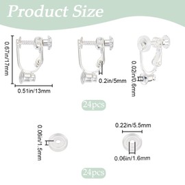 SOFPLATE 1 Box 24Pcs Earring Converter Silver Clip on Earrings Converter Brass Painless Non Pierced Earring Clips with Pads Screw Back Clip on Earring Findings for Jewellery Making Supplies DIY Women