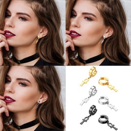 Rofusn Ankh Cross Earrings for Men Women, Stainless Steel Egyptian Symbol Stud Earrings Dangle Hinged Piercing Hoop Earrings, Stainless Steel, No Gemstone