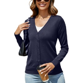 Dosieyeo Women's Cardigan Long Sleeve V Neck Long Cardigan with Buttons Soft Lightweight Fine Knit Jacket for Autumn, navy blue