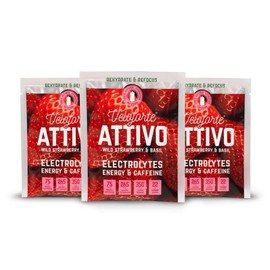 Veloforte Attivo Natural Electrolyte Powder, Fast-Release Energy & Natural Caffeine for Hydration and Performance in Wild Strawberry & Basil, Perfect for Before & During Exercise (3 Pack)