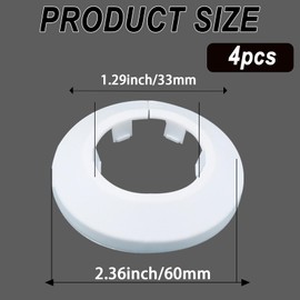 CAcoverVA 32mm Pipe Cover Decoration; Fit 1.26" Outer Diameter Pipe/Hole; White PP Plastic Escutcheon Pipe Collar; Snap-on Water Pipe Escutcheon Plate for Bathroom Kitchen Wall Pipe Tube Decor 4 Pcs