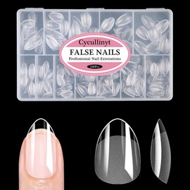 Cycullinyt Short Almond Soft Gel Nail Tips: 240Pcs Pre-Shaped Half Matte False Nail Tips Full Cover Acrylic Clear Fake Nails Extension for Manicure Home DIY 12 Sizes