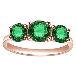 AFFY 1.55 Ct Round Cut Simulated Green Emerald CZ Three Stone Ring in925 Sterling Silver