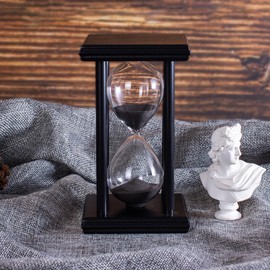 Hourglass Timer with Black Sand, 15 Minute Wooden Frame Sand Timer, Creative Handcraft Decoration