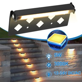 TRIPLE RABBIT 8-Pack 7 Inch LED Hardscape Lighting, 5W Low Voltage Step and Retaining Wall Lights, 12-24V AC/DC Waterproof Outdoor Landscape Paver Lights, 3000K Warm White