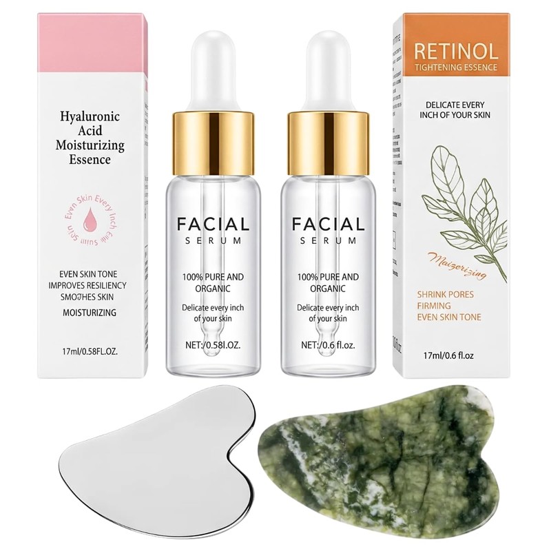 4 Piezas Kit Cuidado Facial Serum Retinol y Ácido Hialuronico