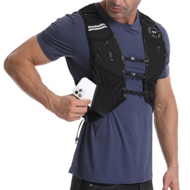 Laufweste Damen Herren Trailrunning Rucksack:Leicht Einstellbar Atmungsaktiv & Schnell Trocknend mit Taschen Reflektorstreifen Laufrucksack Trinkweste für Trail läuft Hiking Radfahren Schwarz(L-XL)