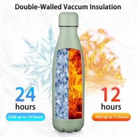 Insulated Water Bottle,17oz Stainless Steel Water Bottles with straw lid,Metal Sports Thermos Water Bottles for Boys,Girls,Double Wall Vacuum BPA-Free Flask for School, Sports (Matcha Green)