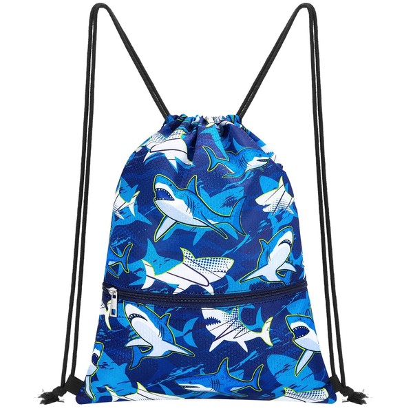 WAWSAM Shark Drawstring Backpack for Kids - Gym DrawString Bag