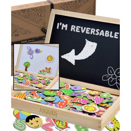 Jaques of London Magnetic Art Board with Magnets for Kids | Activity Wooden Toys for 3 4 5 Year Olds | Reversible Magnetic Drawing Board with chalk board for Kids | Since 1795