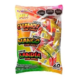 Caramelos Frutales Komiru Mix 60 Piezas Sabores Chamoy Mango Sandía Chile