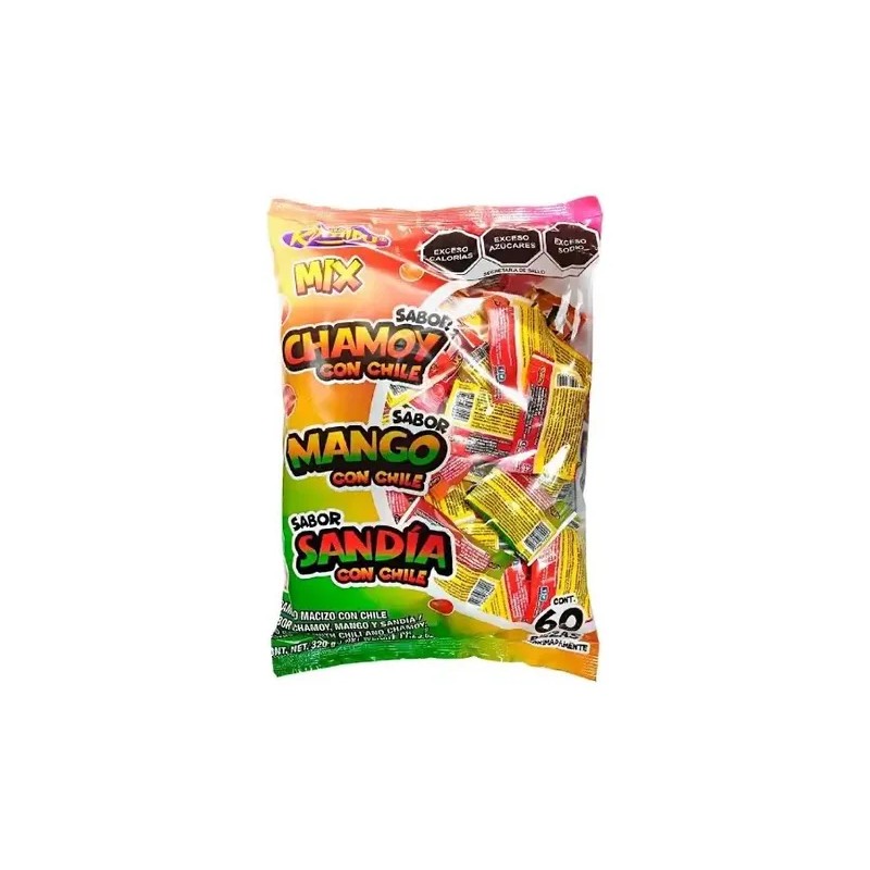 Caramelos Frutales Komiru Mix 60 Piezas Sabores Chamoy Mango Sandía