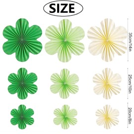 Pack of 9 Paper Fan Decoration, Paper Flowers for Hanging, Pink Beige Orange Flowers Paper Set for Wedding Birthday Baby Shower Table Decoration Backdrop Garland Party Decoration (Green Beige)