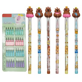 Lopenle 12 Pieces Adorable Capybara Pencils Stacking Pencils Animal Stackable Pencil With 64 Replacable Refills For School Students Office Using Supplies.
